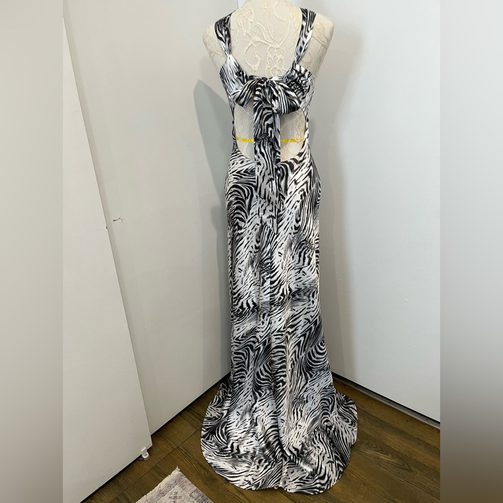 Silk Zebra Print Backless Dress - Picture 3 of 9